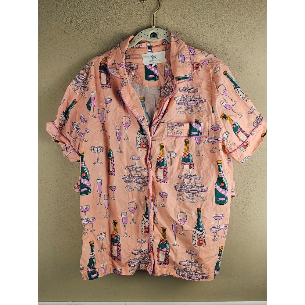 Printfresh Womens Champagne Tower Short PJ Set Peach Fizz Cotton Medium Pajamas